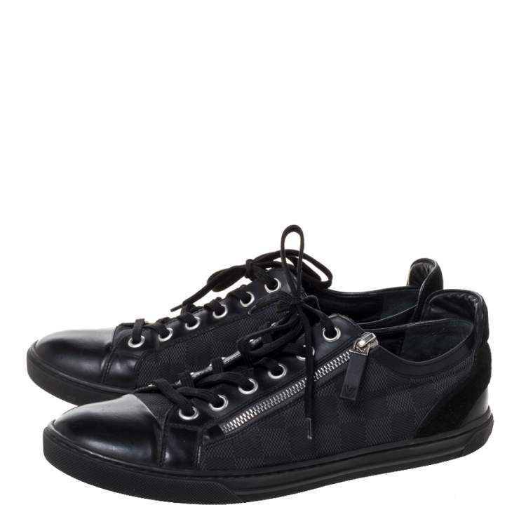 Pre Owned Louis Vuitton Black Damier Print Nylon, Suede And Leather 'Aventure' Zip Lace Up Sneaker Size 41.5 