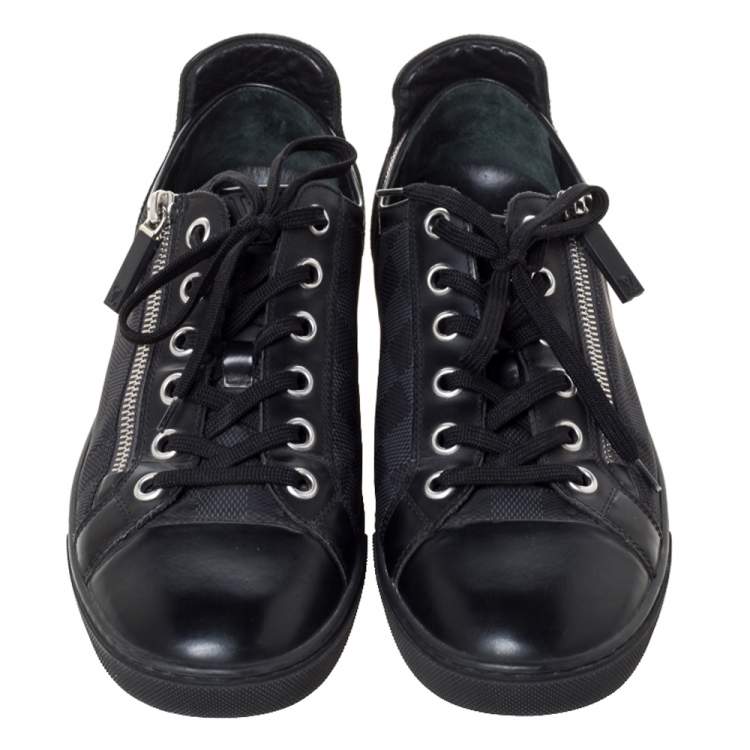Pre Owned Louis Vuitton Black Damier Print Nylon, Suede And Leather 'Aventure' Zip Lace Up Sneaker Size 41.5 