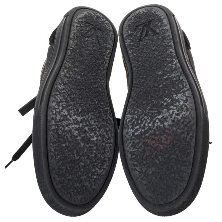 Pre Owned Louis Vuitton Black Damier Print Nylon, Suede And Leather 'Aventure' Zip Lace Up Sneaker Size 41.5 