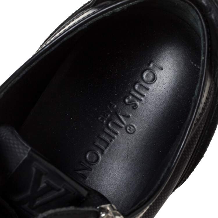 Pre Owned Louis Vuitton Black Damier Print Nylon, Suede And Leather 'Aventure' Zip Lace Up Sneaker Size 41.5 
