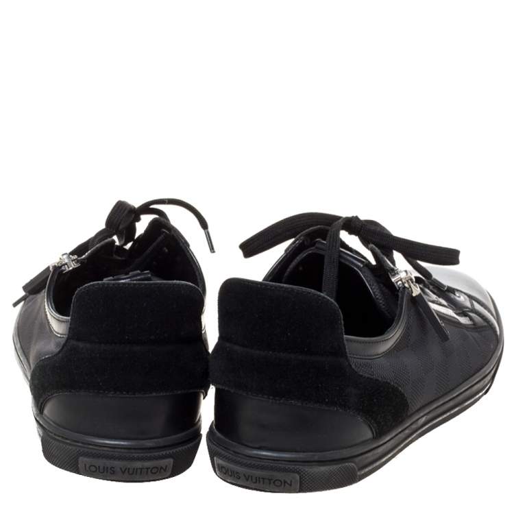 Pre Owned Louis Vuitton Black Damier Print Nylon, Suede And Leather 'Aventure' Zip Lace Up Sneaker Size 41.5 