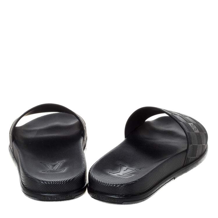 Pre Owned Louis Vuitton Black Damier Embossed Rubber Waterfront Flat Slides Size 41