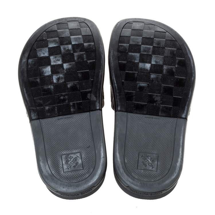 Pre Owned Louis Vuitton Black Damier Embossed Rubber Waterfront Flat Slides Size 41