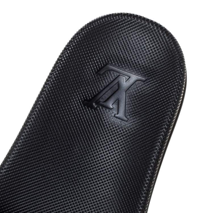 Pre Owned Louis Vuitton Black Damier Embossed Rubber Waterfront Flat Slides Size 41