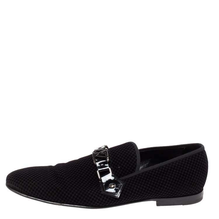 Pre Owned Louis Vuitton Black Checkered Suede Smoking Slippers Size 44.5