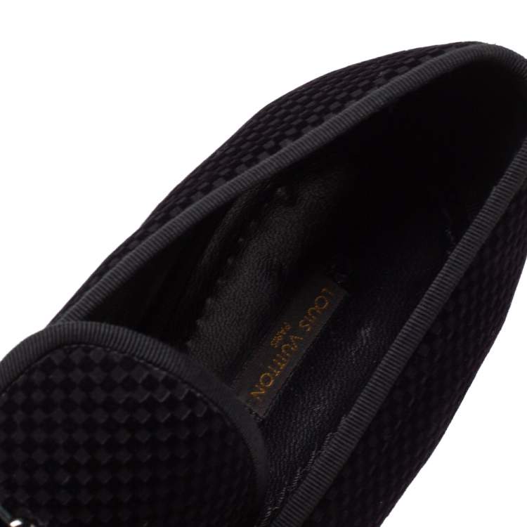 Pre Owned Louis Vuitton Black Checkered Suede Smoking Slippers Size 44.5