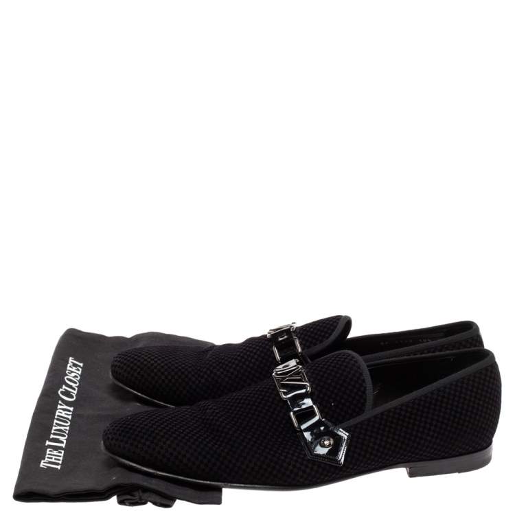 Pre Owned Louis Vuitton Black Checkered Suede Smoking Slippers Size 44.5