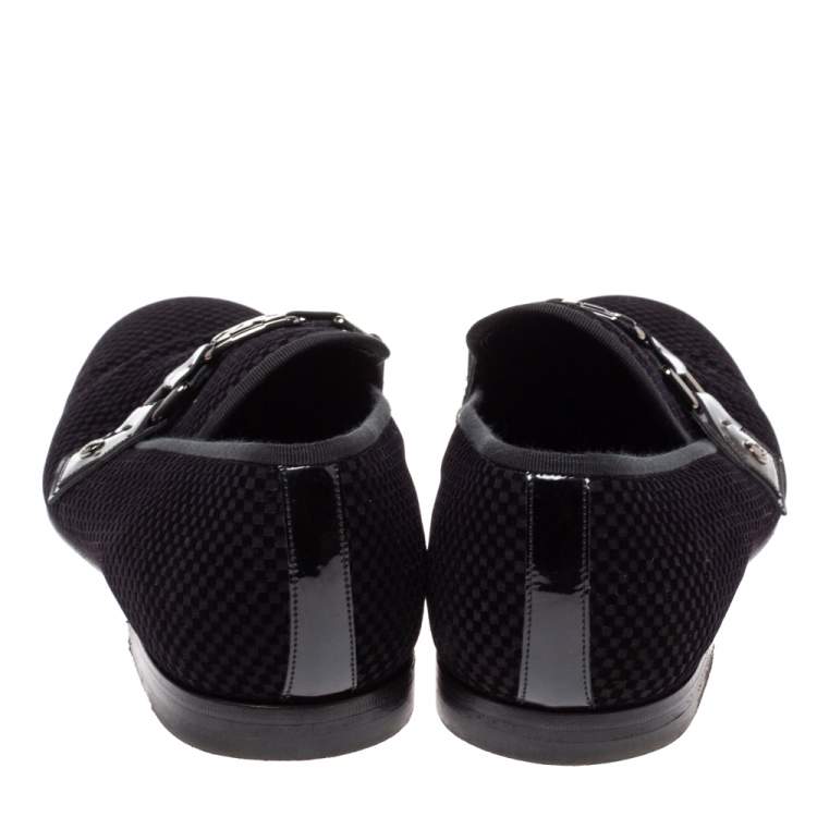 Pre Owned Louis Vuitton Black Checkered Suede Smoking Slippers Size 44.5
