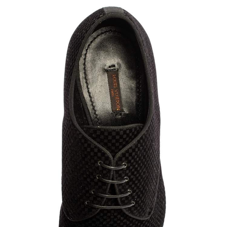 Pre Owned Louis Vuitton Black Petit Damier Velvet Derby Size 44