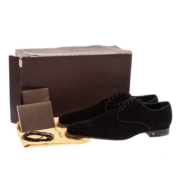 Pre Owned Louis Vuitton Black Petit Damier Velvet Derby Size 44