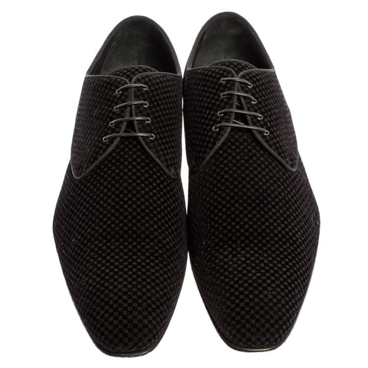 Pre Owned Louis Vuitton Black Petit Damier Velvet Derby Size 44