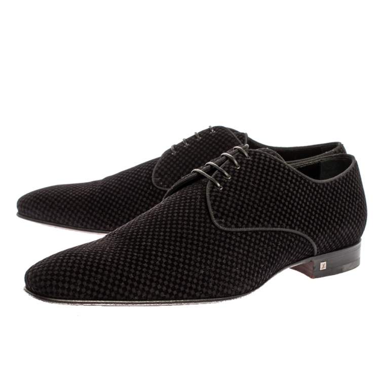 Pre Owned Louis Vuitton Black Petit Damier Velvet Derby Size 44