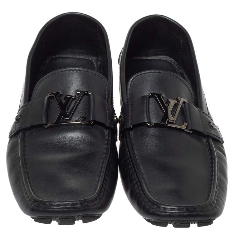 Pre Owned Louis Vuitton Black Grain Leather Driver Loafers Size 45