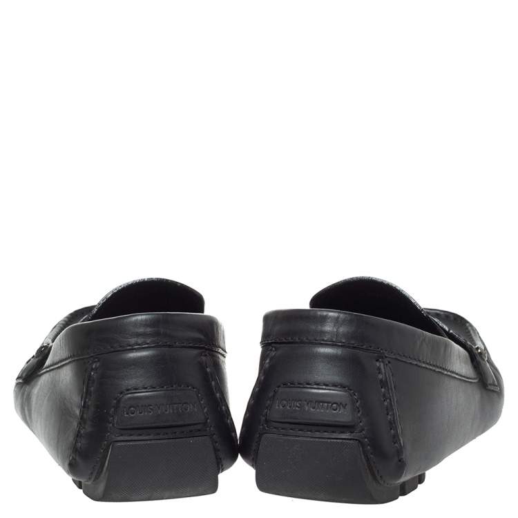 Pre Owned Louis Vuitton Black Grain Leather Driver Loafers Size 45