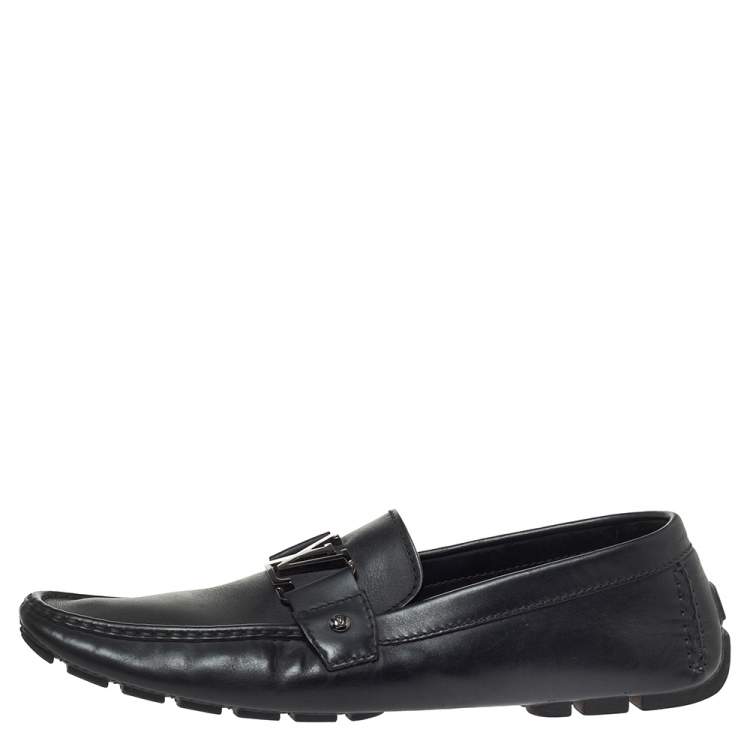 Pre Owned Louis Vuitton Black Grain Leather Driver Loafers Size 45