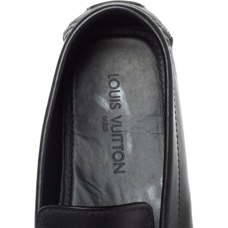 Pre Owned Louis Vuitton Black Grain Leather Driver Loafers Size 45
