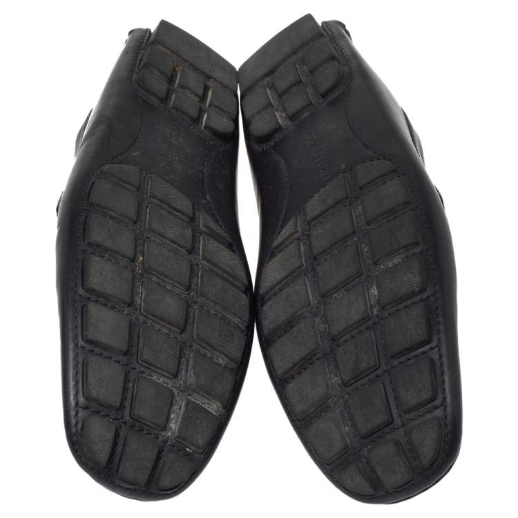 Pre Owned Louis Vuitton Black Grain Leather Driver Loafers Size 45