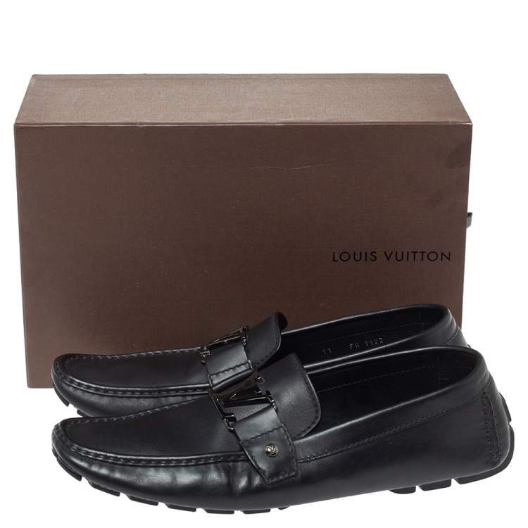 Pre Owned Louis Vuitton Black Grain Leather Driver Loafers Size 45