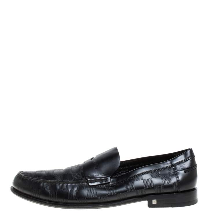 Pre Owned Louis Vuitton Black Leather Damier Infini Hockenheim Loafers Size 44.5