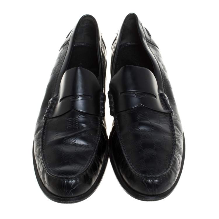 Pre Owned Louis Vuitton Black Leather Damier Infini Hockenheim Loafers Size 44.5