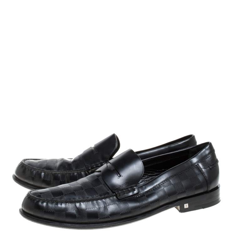 Pre Owned Louis Vuitton Black Leather Damier Infini Hockenheim Loafers Size 44.5