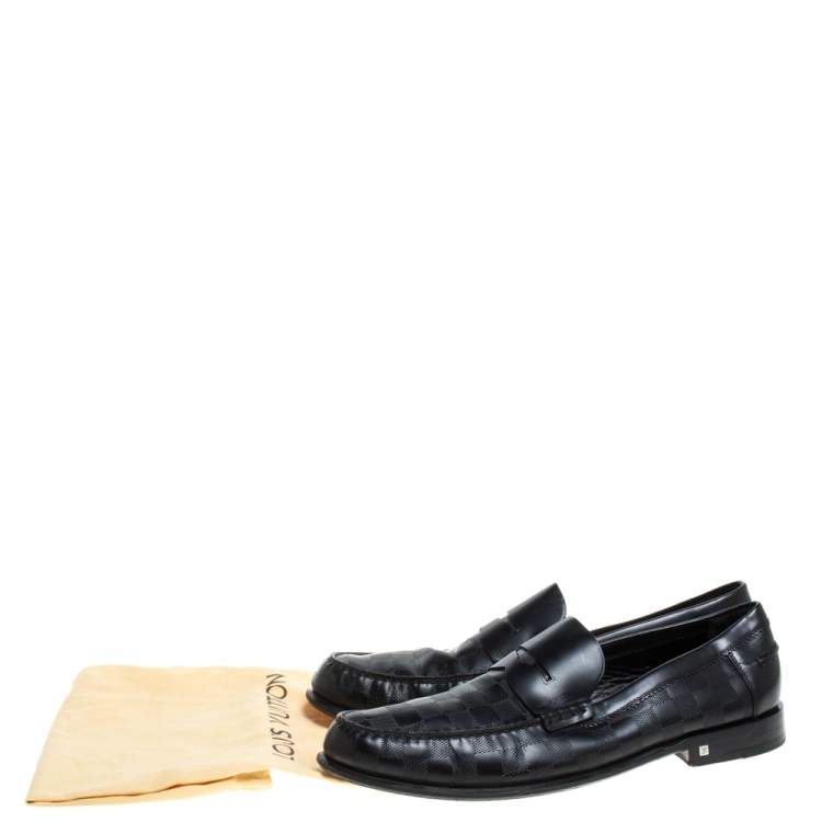 Pre Owned Louis Vuitton Black Leather Damier Infini Hockenheim Loafers Size 44.5