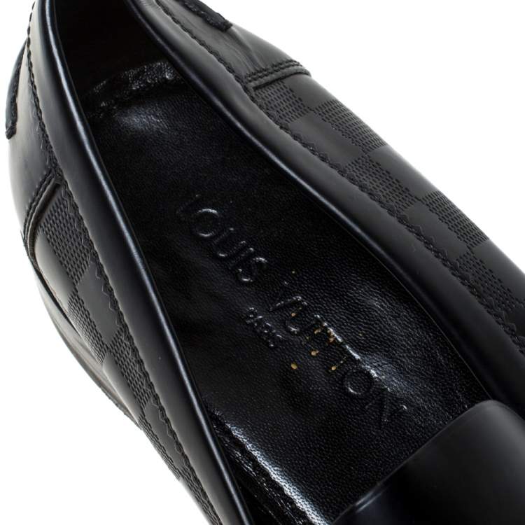 Pre Owned Louis Vuitton Black Leather Damier Infini Hockenheim Loafers Size 44.5