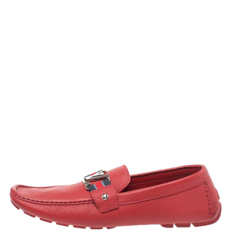Pre Owned Louis Vuitton Red Leather Monte Carlo Moccasins Size 43
