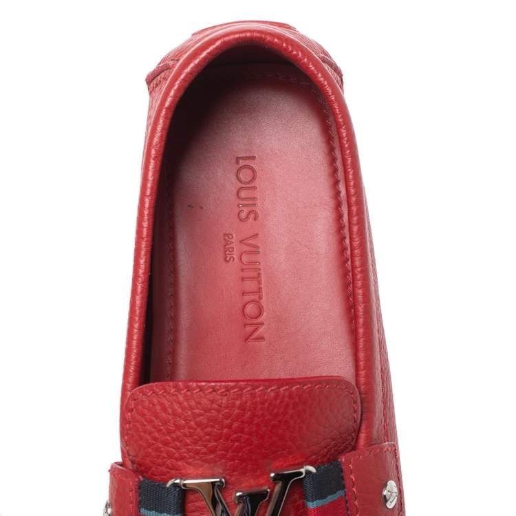 Pre Owned Louis Vuitton Red Leather Monte Carlo Moccasins Size 43