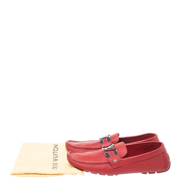 Pre Owned Louis Vuitton Red Leather Monte Carlo Moccasins Size 43