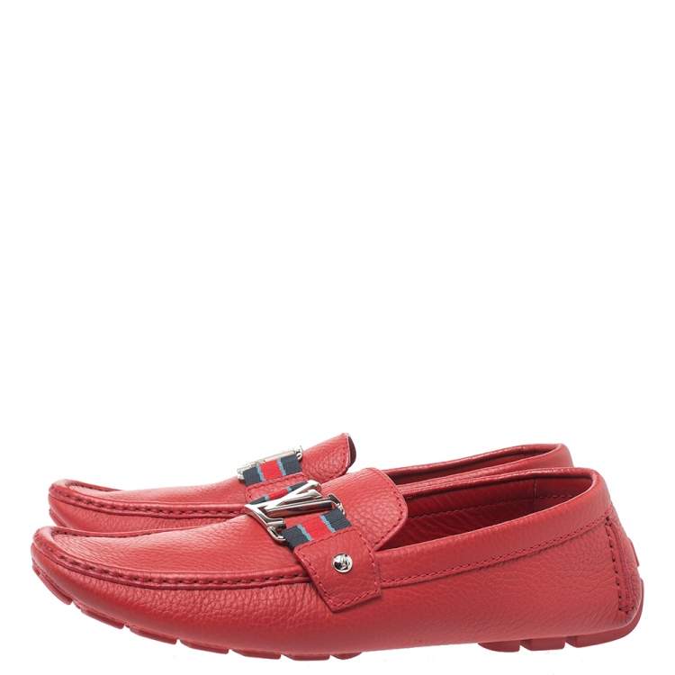 Pre Owned Louis Vuitton Red Leather Monte Carlo Moccasins Size 43