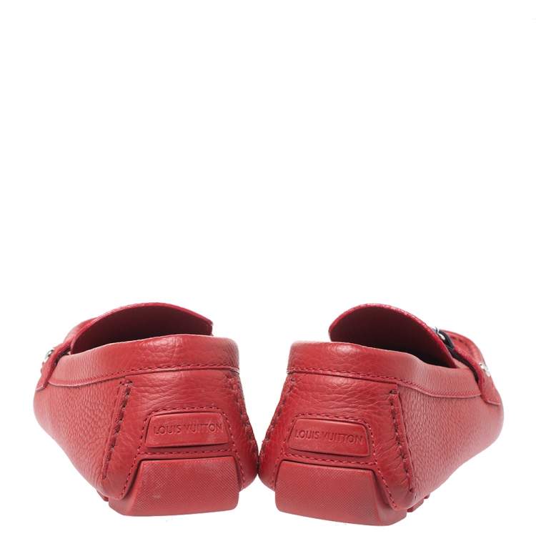 Pre Owned Louis Vuitton Red Leather Monte Carlo Moccasins Size 43
