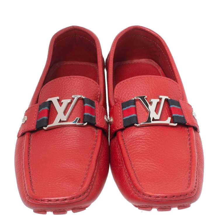 Pre Owned Louis Vuitton Red Leather Monte Carlo Moccasins Size 43