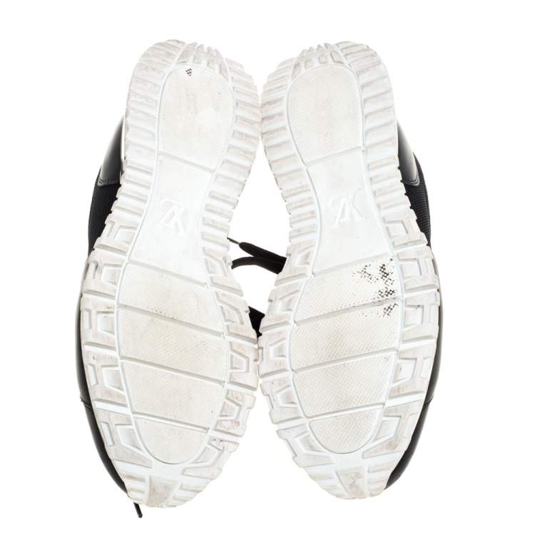 Pre Owned Louis Vuitton Black Mesh And Leather Monogram Canvas Run Away Lace Up Sneakers Size 39