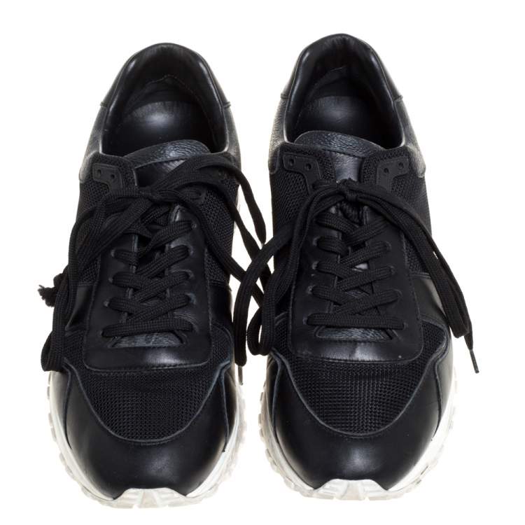 Pre Owned Louis Vuitton Black Mesh And Leather Monogram Canvas Run Away Lace Up Sneakers Size 39