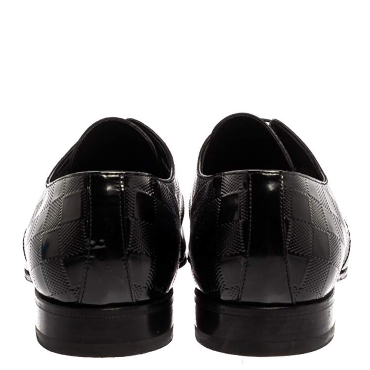 Pre Owned Louis Vuitton Patent Leather Damier Embossed Lace Up Derby Size 41