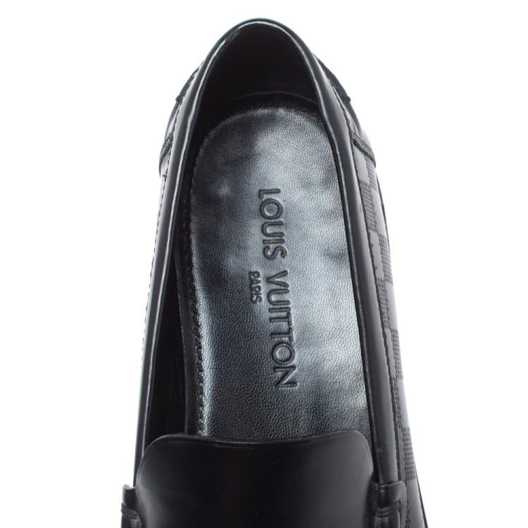 Pre Owned Louis Vuitton Black Leather Damier Infini Hockenheim Loafers Size 43