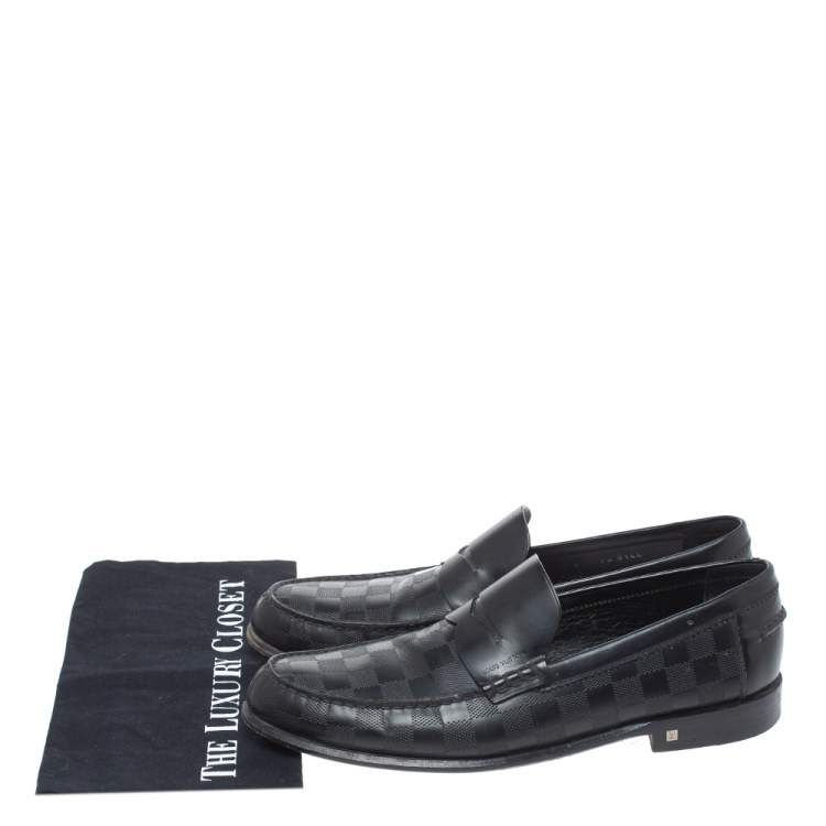 Pre Owned Louis Vuitton Black Leather Damier Infini Hockenheim Loafers Size 43