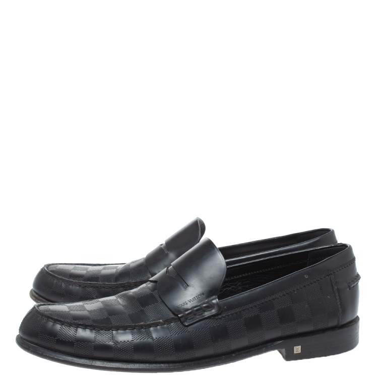 Pre Owned Louis Vuitton Black Leather Damier Infini Hockenheim Loafers Size 43