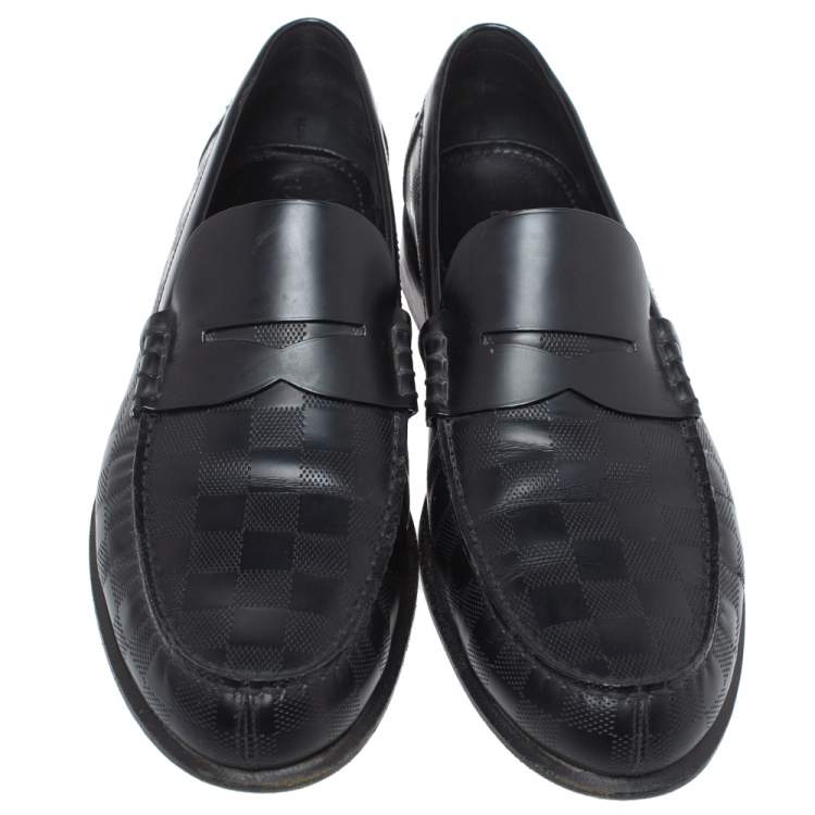 Pre Owned Louis Vuitton Black Leather Damier Infini Hockenheim Loafers Size 43
