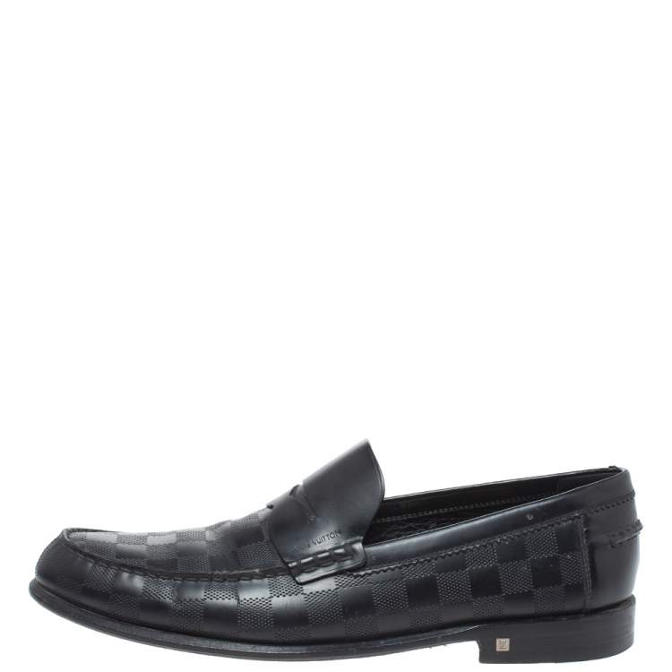 Pre Owned Louis Vuitton Black Leather Damier Infini Hockenheim Loafers Size 43