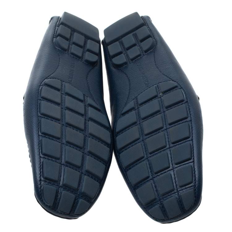 Pre Owned Louis Vuitton Navy Blue Leather Monte Carlo Loafers Size 45