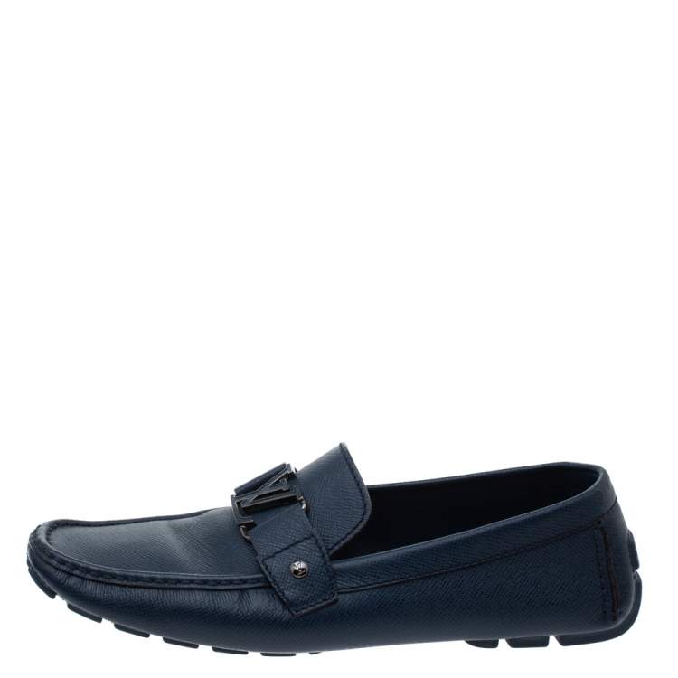 Pre Owned Louis Vuitton Navy Blue Leather Monte Carlo Loafers Size 45