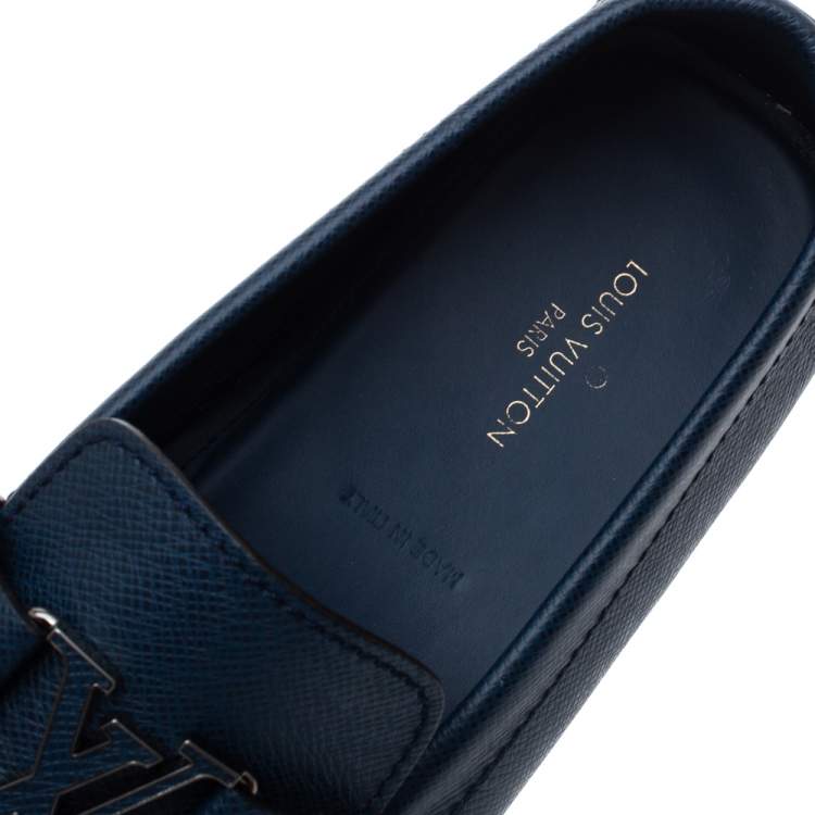 Pre Owned Louis Vuitton Navy Blue Leather Monte Carlo Loafers Size 45