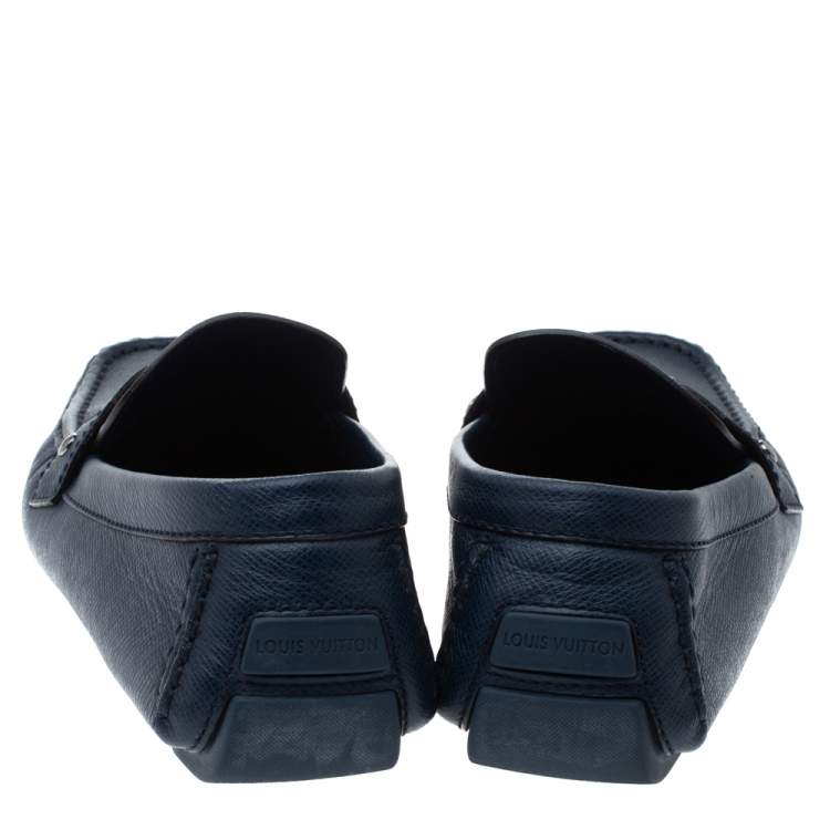 Pre Owned Louis Vuitton Navy Blue Leather Monte Carlo Loafers Size 45