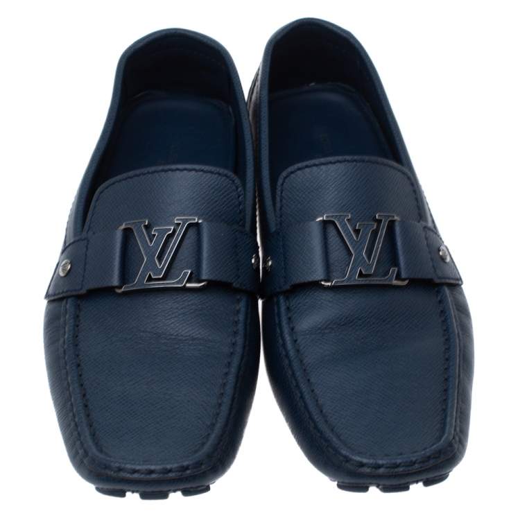 Pre Owned Louis Vuitton Navy Blue Leather Monte Carlo Loafers Size 45
