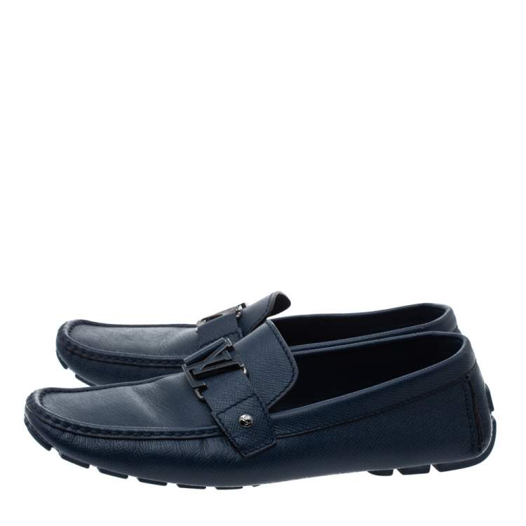 Pre Owned Louis Vuitton Navy Blue Leather Monte Carlo Loafers Size 45