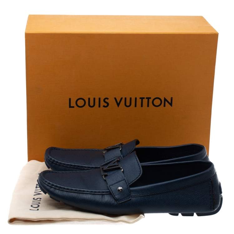 Pre Owned Louis Vuitton Navy Blue Leather Monte Carlo Loafers Size 45