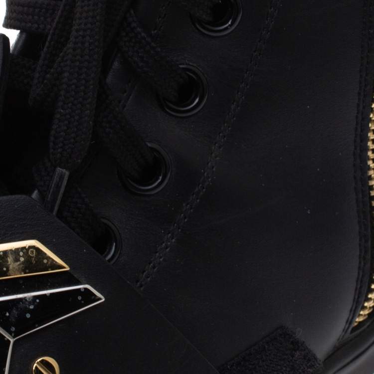 Pre Owned Louis Vuitton Black Leather Karakoram Pattern Punchy Sneaker Boots Size 40