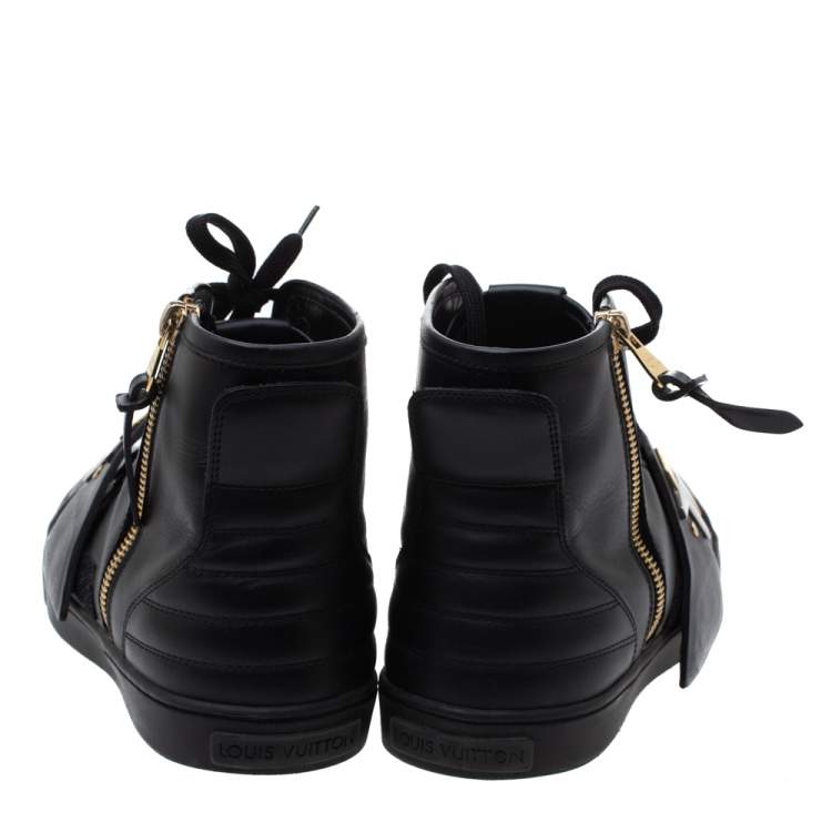 Pre Owned Louis Vuitton Black Leather Karakoram Pattern Punchy Sneaker Boots Size 40